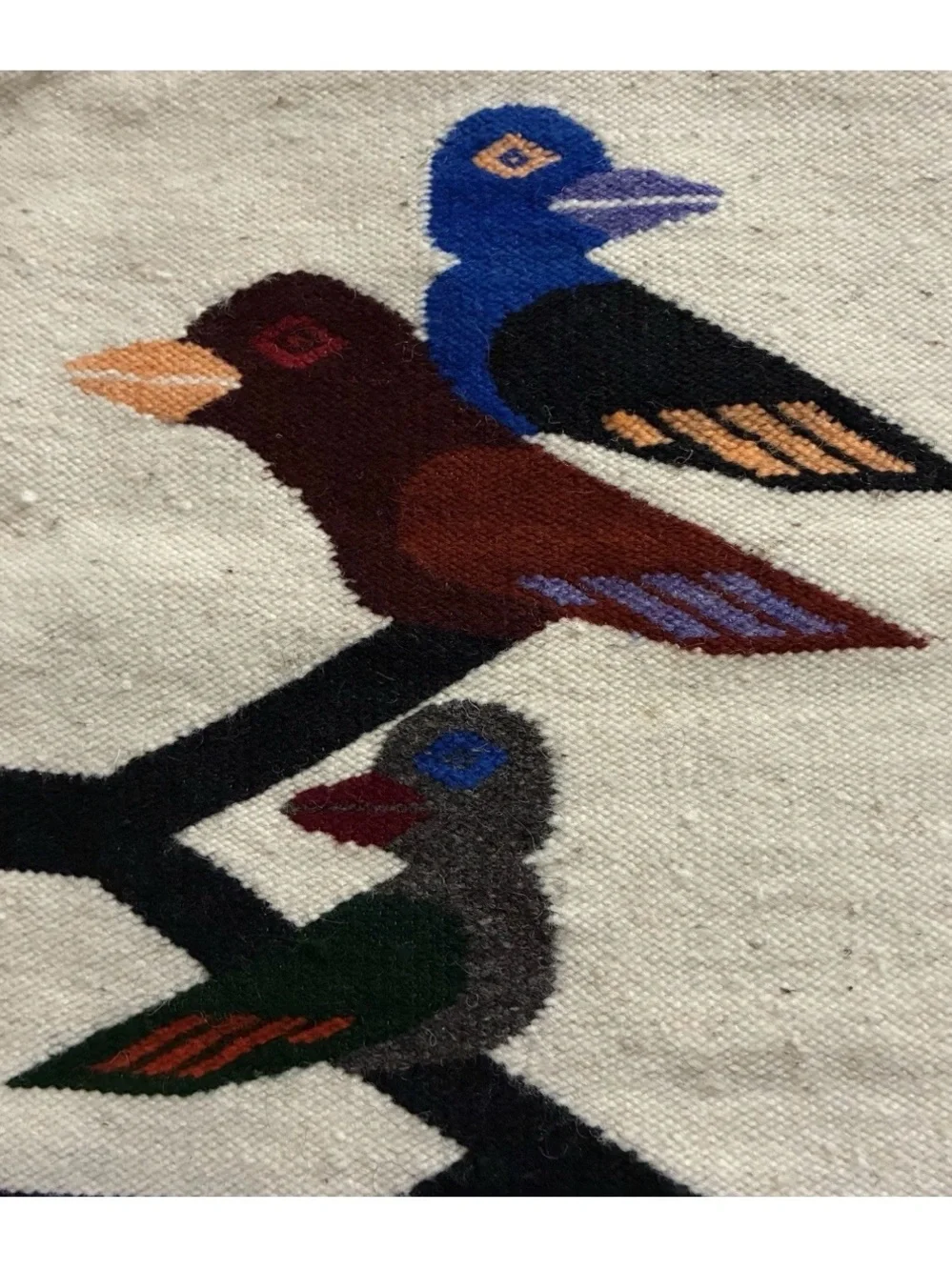 Folk Art Woven Wool Tapestry Pillow Cover Bird Pattern 14.5 Square Bohemian Boho